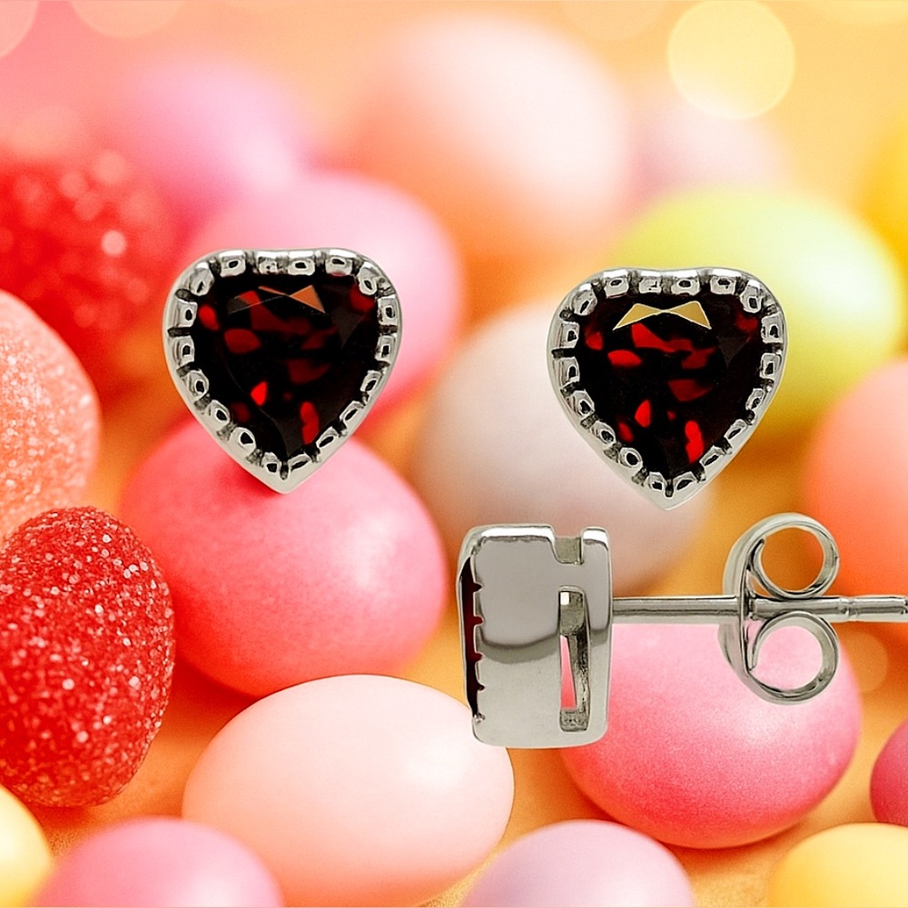 Solid Sterling Silver 5mm Heart Ruby-Red Rhodolite Garnet Love gift